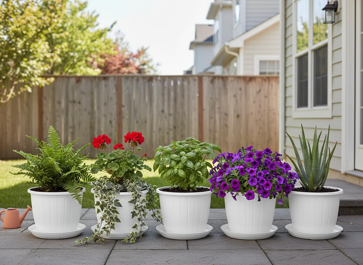 White Flower Pots - 6 Pack for Gardening -18 White Flower Pots - 6 Pack for Gardening -18