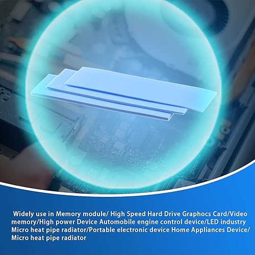 Vista 5 de Outus 30 unidades de almohadilla térmica de silicona de 2.6 x 0.8 x 0.1 pulgadas, almohadilla térmica reutilizable para CPU SSD, almohadilla de Azul