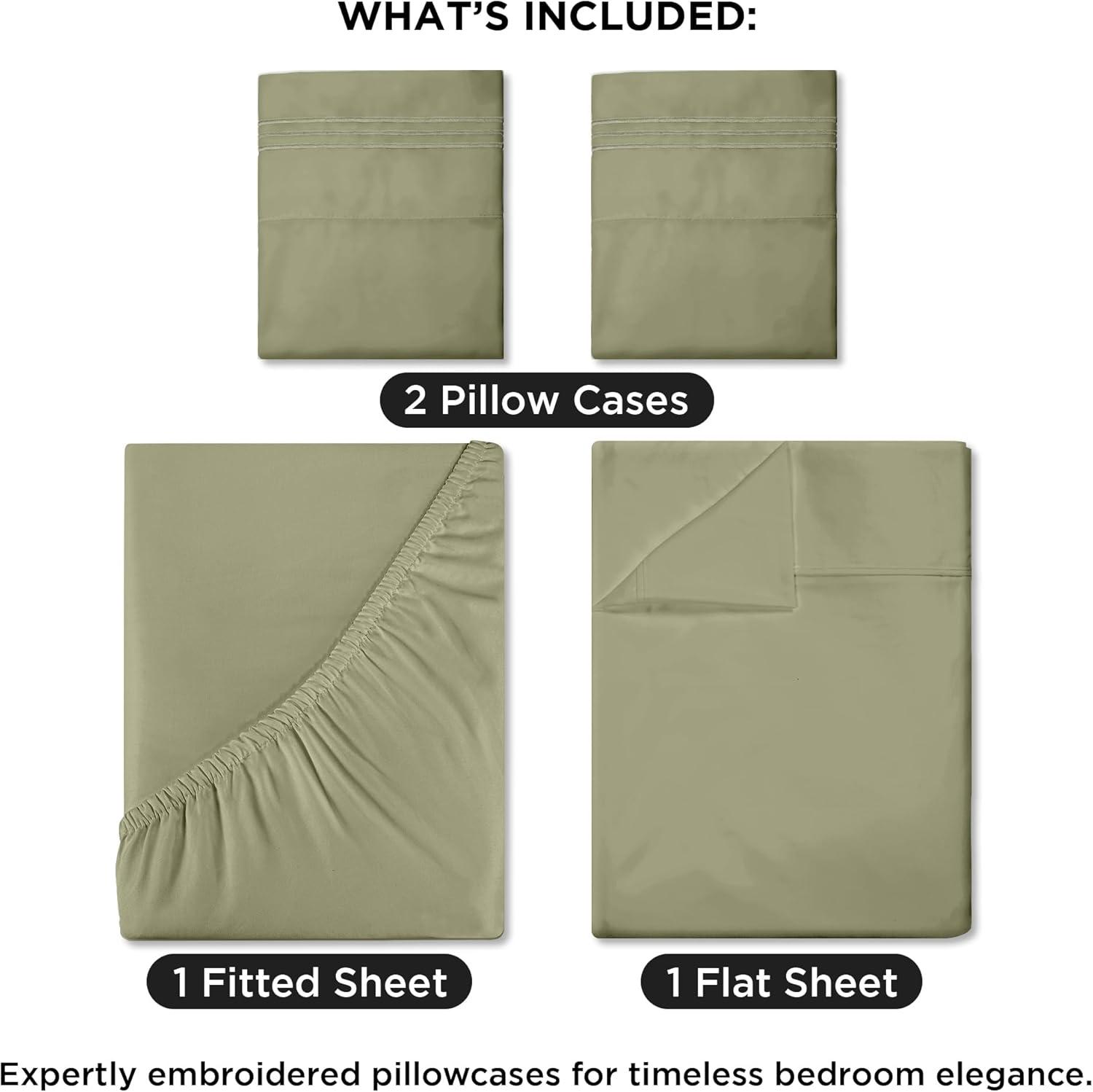 ROYALE LINENS 4 Piece Queen Sheets Set - Soft Brushed 1800 Microfiber Bedding - 1 Fitted, 1 Flat Sheet, 2 Pillow Cases - Wrinkle Free & Fade Resistant - Hotel Luxury Bed Sheets (Sage Green, Queen) - Image 2