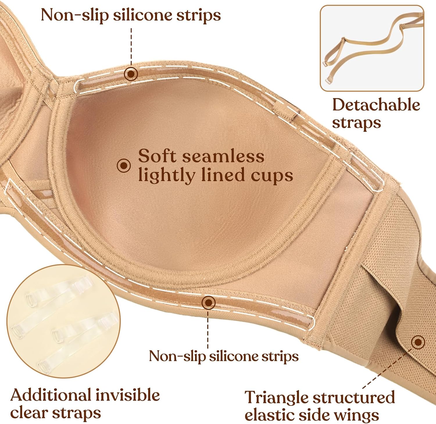 HSIA Strapless Bra for Big Bust Women, Plus Size Full Coverage Bandeau Fiery Bra Anti-Slip Underwire Support for Large Breast - Image 5