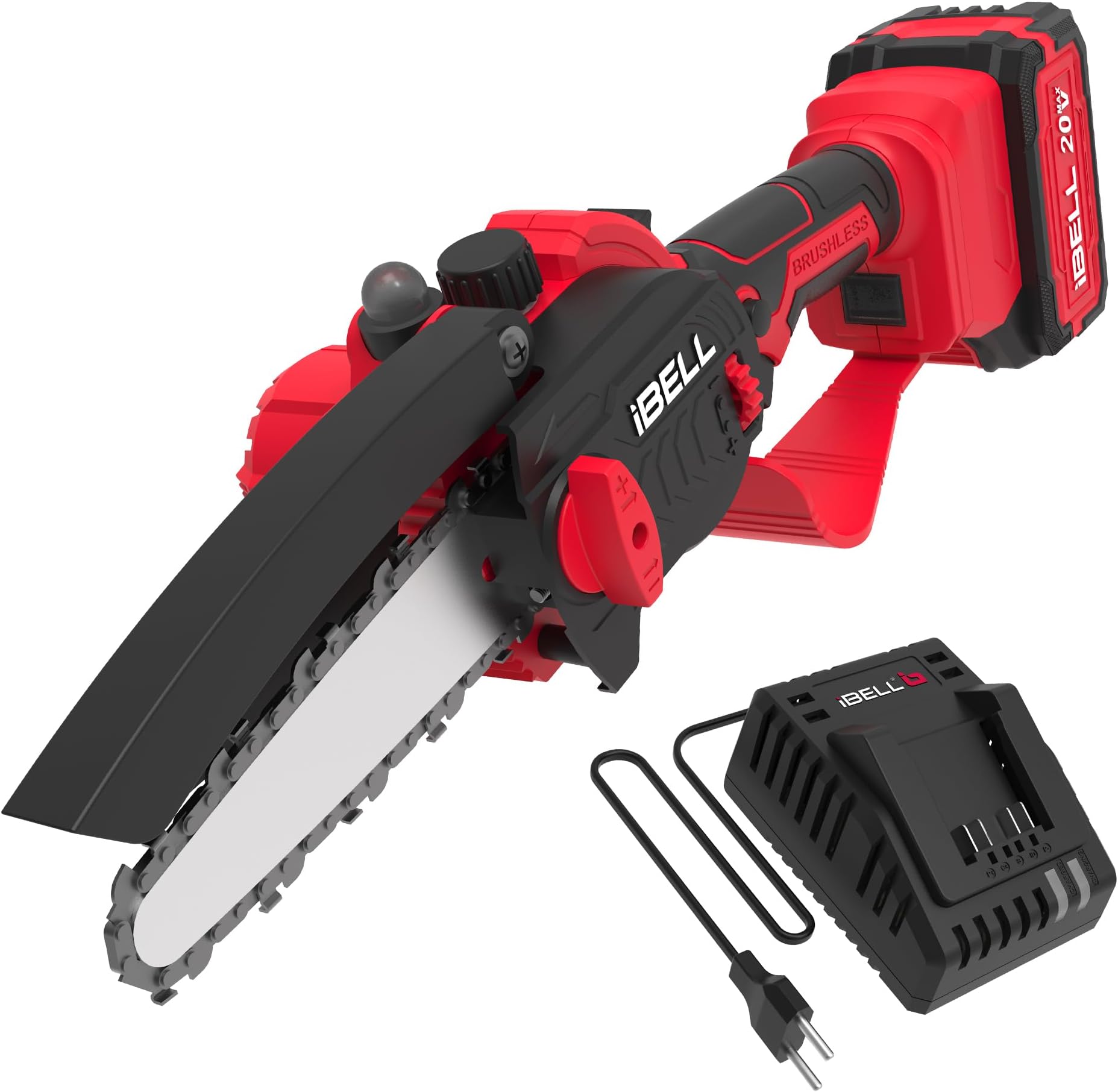 IBELL BS20-08 Cordless 8" Chain Saw with 2AH Battery and Charger,600W & 3200RPM and Max cutting dia of 120mm,Brushless