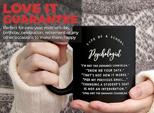 Miniatura 7 de Bubble Hugs Taza de café de psicología de 11 onzas, color negro, divertida para psicóloga escolar, famosa taza de graduación para psiquiatra,
