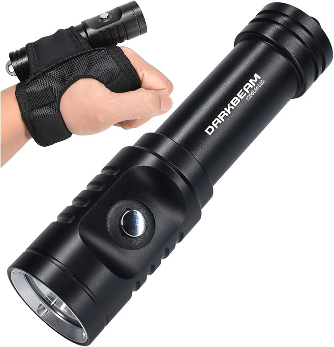 DARKBEAM L2 underwater flashlight with 1200 lumen beam and wrist strap
