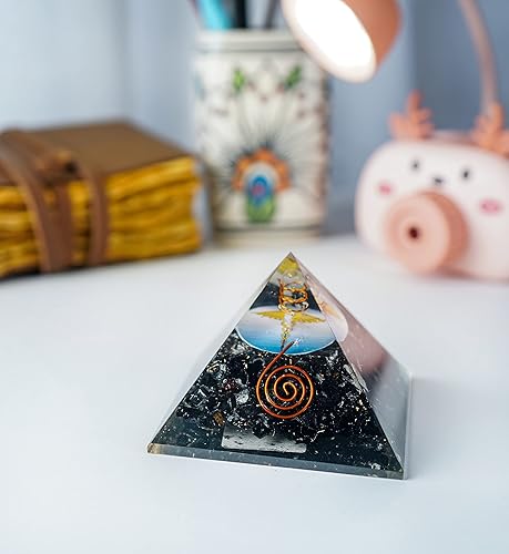 Miniatura 2 de Crocon Pirámide de orgón de piedras preciosas de turmalina negra con símbolo de caduceo para equilibrio de piedras de chakras, cristal de reiki,
