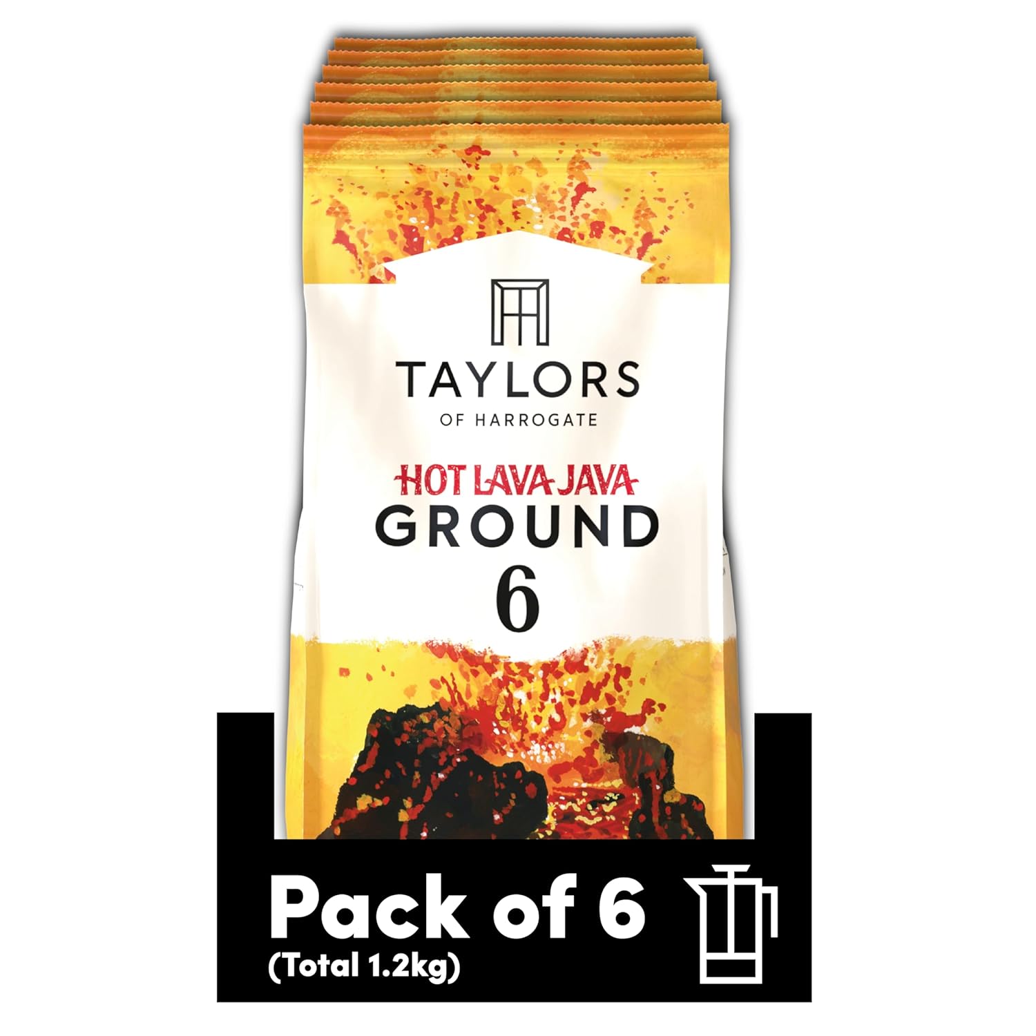 Taylors of Harrogate Hot Lava Java Ground Coffee, 200 g (Pack of 6 - Total 1.2kg)