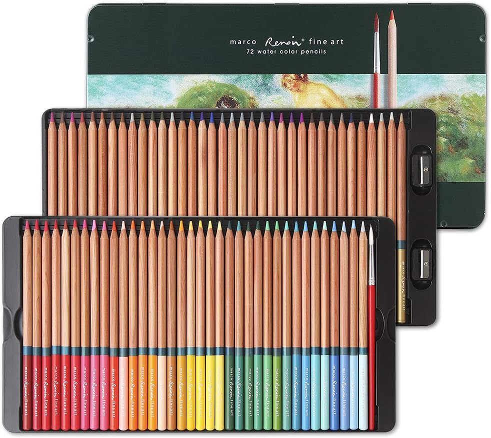 Marco Renoir Fine 72 Colors Water Soluble Drawing Pencil Set Non-toxic Tin Wooden Painting Artist Sketching Craft Graphite with Iron box