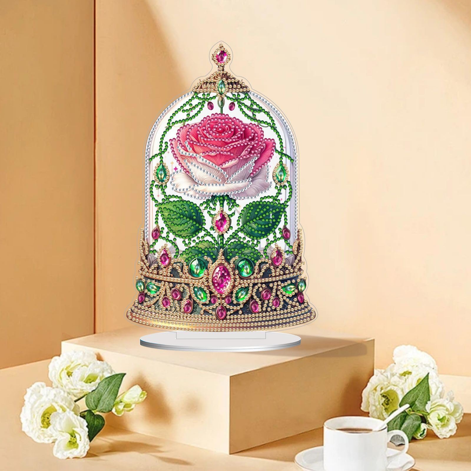 ARTopet DIY Diamond Desktop Ornament Special Shaped Crystal Diamond Art Painting Tabletop Ornaments Single Sided for Home Office Decor Crafts Gift-Rose05