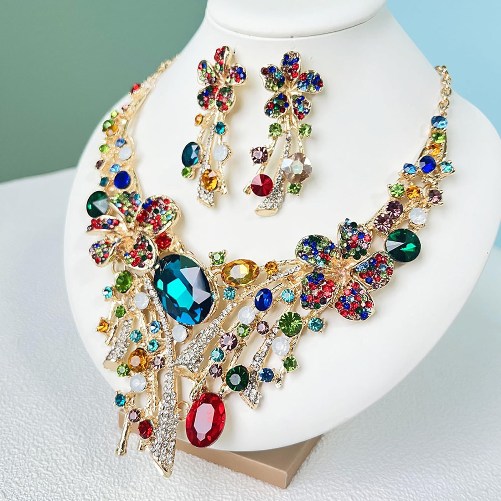 Deslumbrante juego de collar y aretes de tuerca con longitud ajustable, exquisito juego de joyas adecuado para un estilo versátil, joyería floral geométrica
