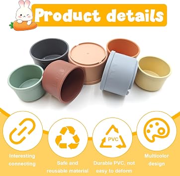8 Pcs Stacking Cups for Small Animal Toys,Nesting Rabbit Toys of Different Sizes,Safe Plastic Colorful Nesting for Bunny Guinea Pig Hiding Food and Playing