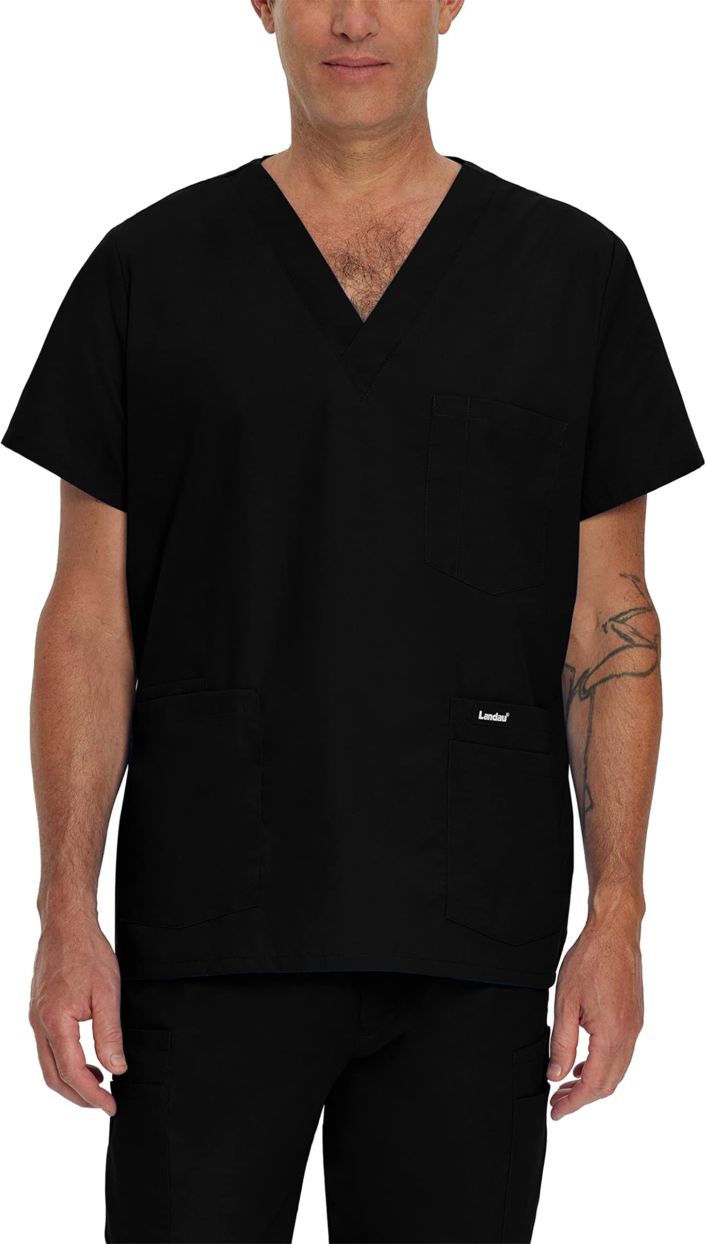Landau Essentials Relaxed Fit 5-Pocket V-Neck Scrub Top for Men 7489