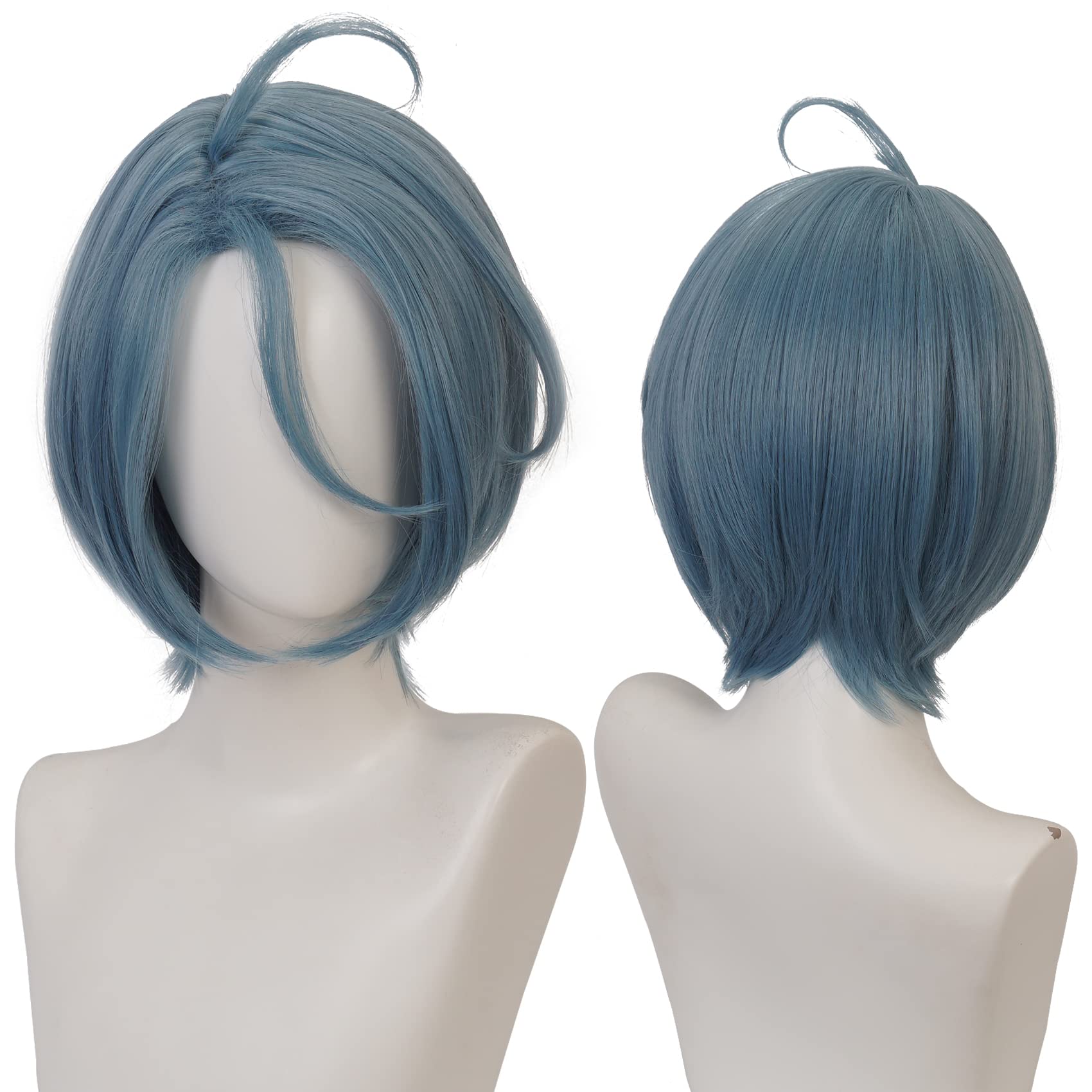 Blue Short Straight Wig for Anime with Heat Resistant Fiber Synthetic for Women Men Halloween Comic Con Cos Role Replacement Wigs