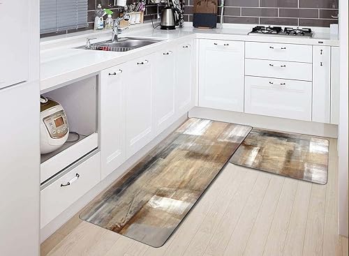 Vista 186 de TOMWISH - Tapetes de cocina para piso, color turquesa, gris, abstracto, pintura artística, 17 x 48 + 17 x 24 pulgadas, juego de alfombras de cocina
