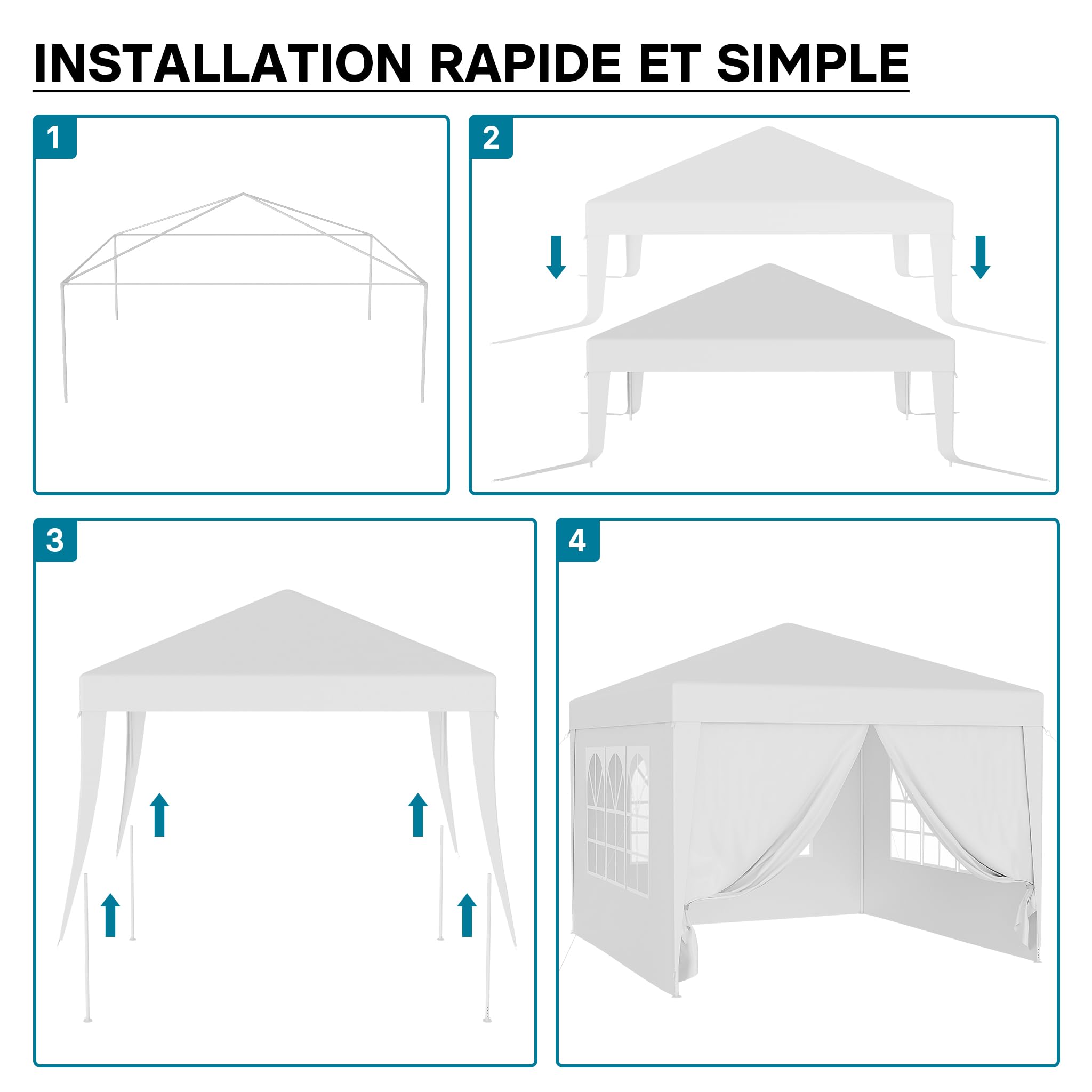 Wiltec Pavillon 3 x 3 m en Blanc avec Protection UV 50+, Gazebo de Jardin avec côtés Amovibles, Tente de réception avec fenêtres pour terrasse et Festival, par Exemple
