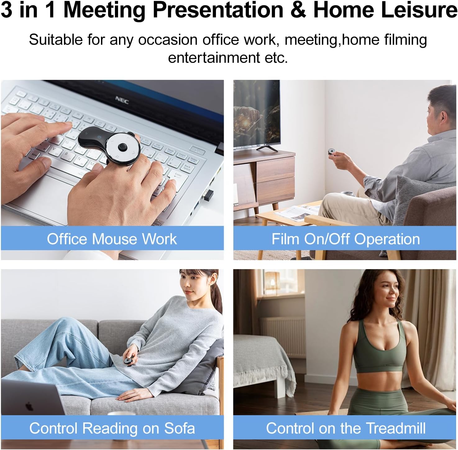 SANWA 3 in 1 Bluetooth Finger Ring Mouse, Wireless Presentation Clicker, Video Scroller & Page Turn for Kindle APP, Mini Wearable Mouse, Rechargeable Handheld Remote Mice for PC, Laptop, Mac, Tablet