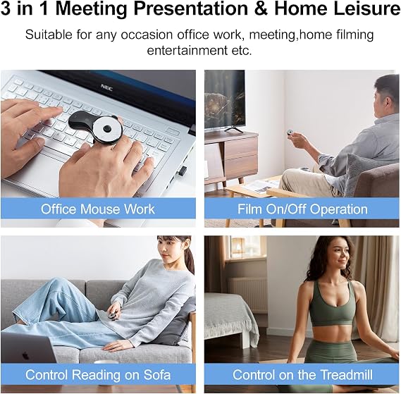 SANWA 3 in 1 Bluetooth Finger Ring Mouse, Wireless Presentation Clicker, Video Scroller & Page Turn for Kindle APP, Mini Wearable Mouse, Rechargeable Handheld Remote Mice for PC, Laptop, Mac, Tablet