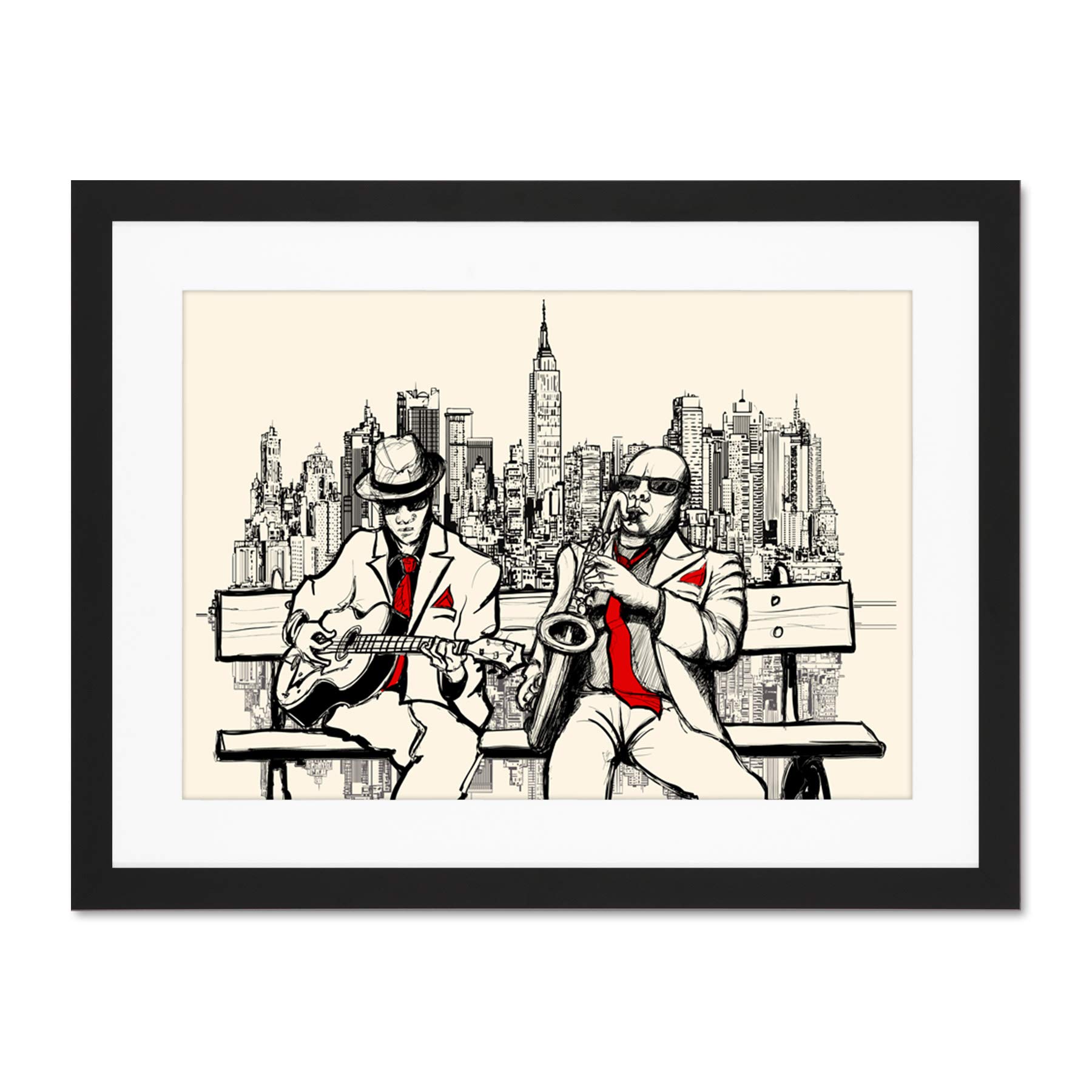 Wee Blue Coo Musicians Jazz Men New York Large Framed Art Print Wall Poster 18x24 inch