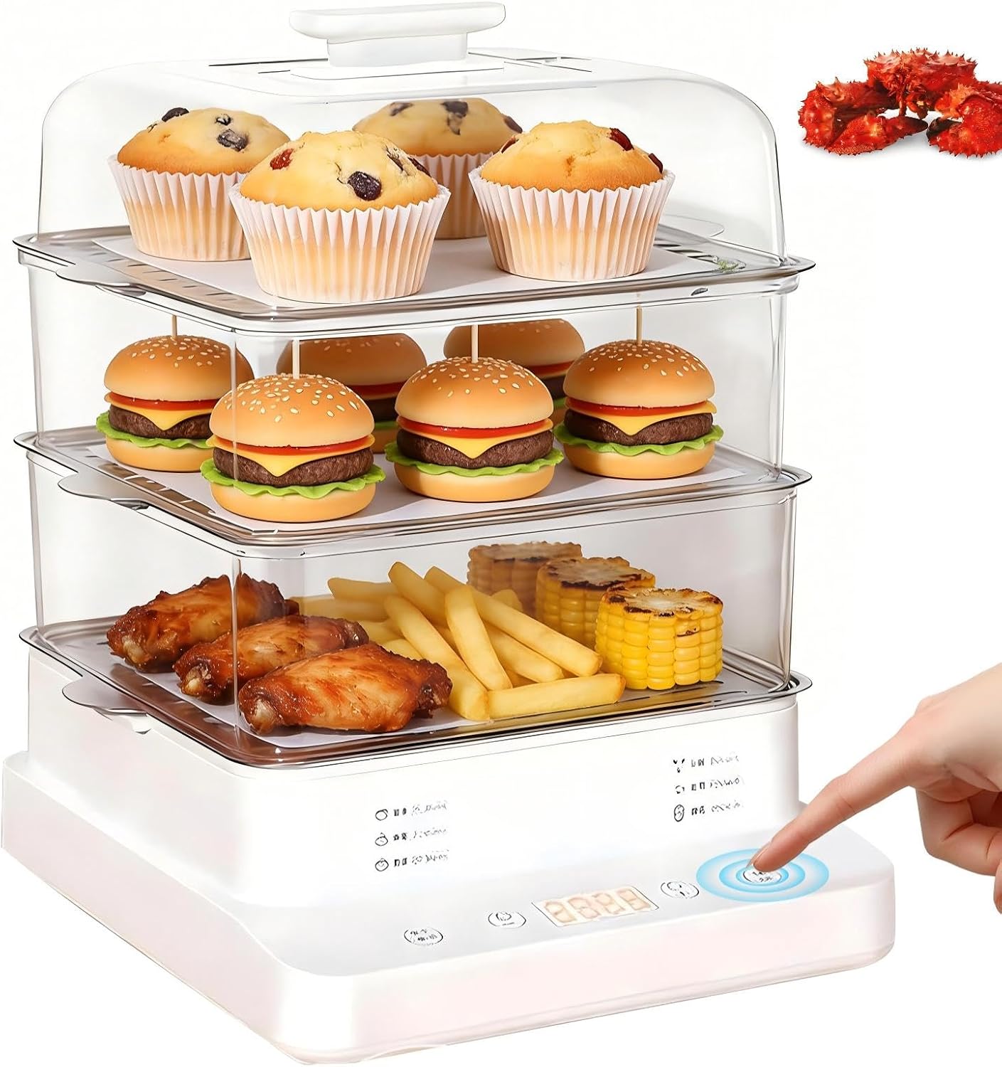 Electric Three-Tier Steamer 800W Commercial-Grade Stainless Steel Steamer Large-Capacity Breakfast Maker with Timer Function Suitable for households, restaurants and banquet settings.