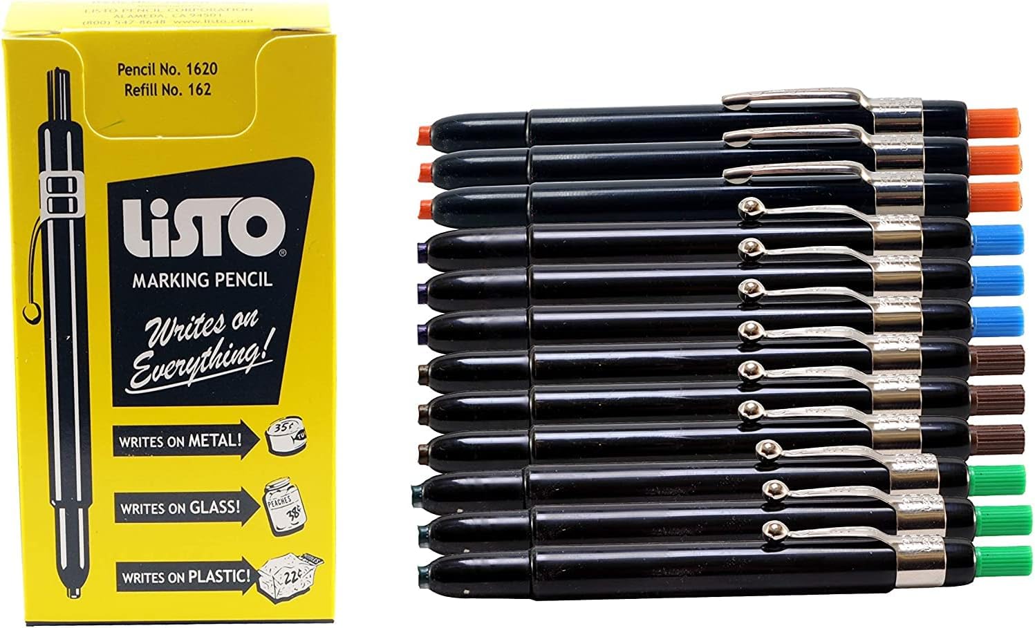 Listo Grease Pencils, 12-Pack - Blue, Brown, Green, Orange