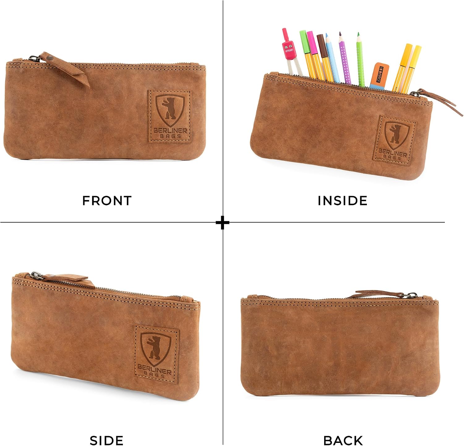 BERLINER BAGS Vintage Genuine Leather Pencil Case, Pen Pouch for Work and University, for Men and Women