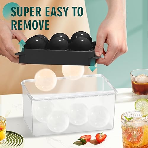 Miniatura 9 de WIBIMEN Bandeja grande para cubitos de hielo, molde de hielo de whisky de 2.5 pulgadas, paquete de 2 moldes de cubitos de hielo con cubo y pinzas,