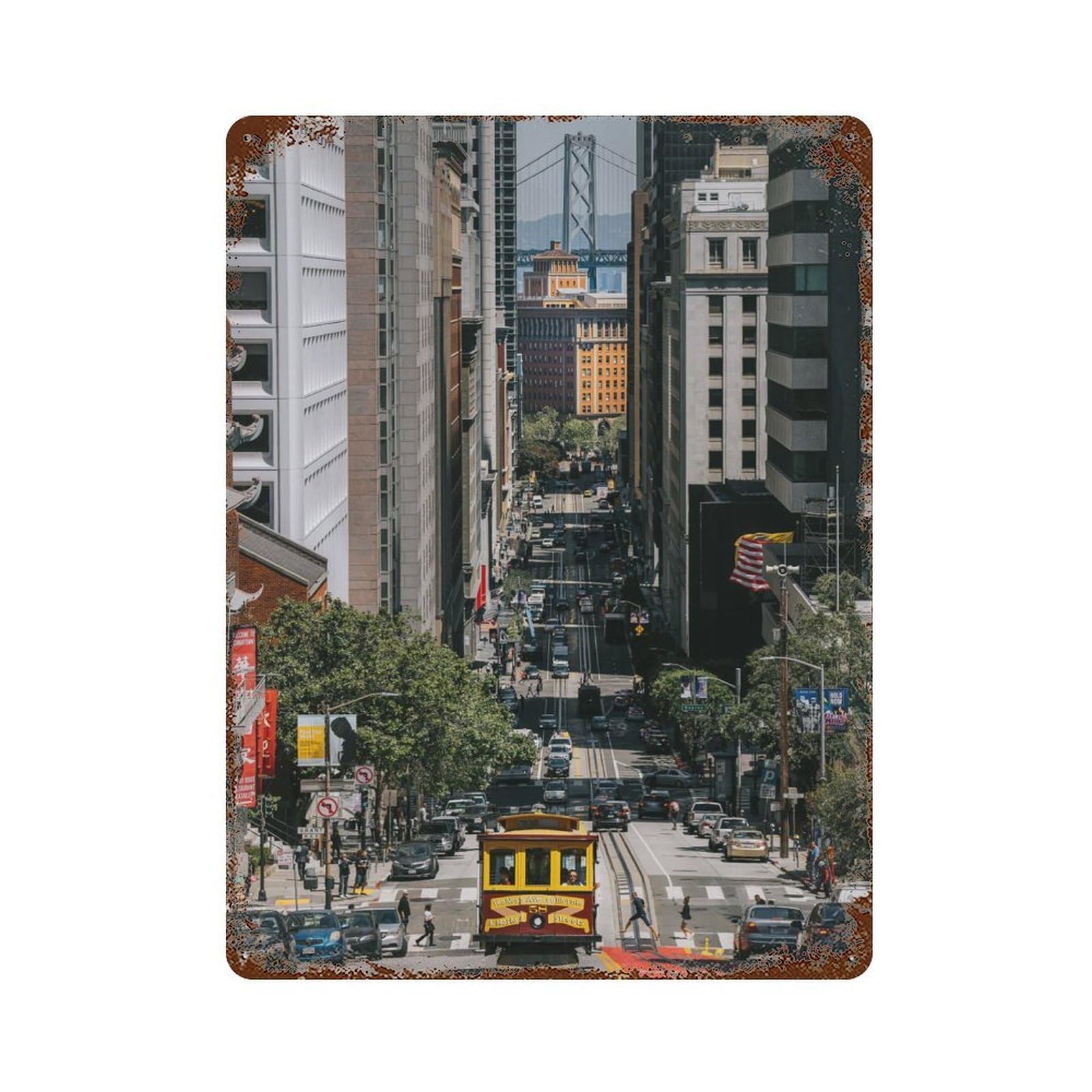 San Francisco Cityscape Vintage Rust Metal Sign 15.7"x11.8", Farmhouse Wall Decor for Garage, Pub Or Kitchen
