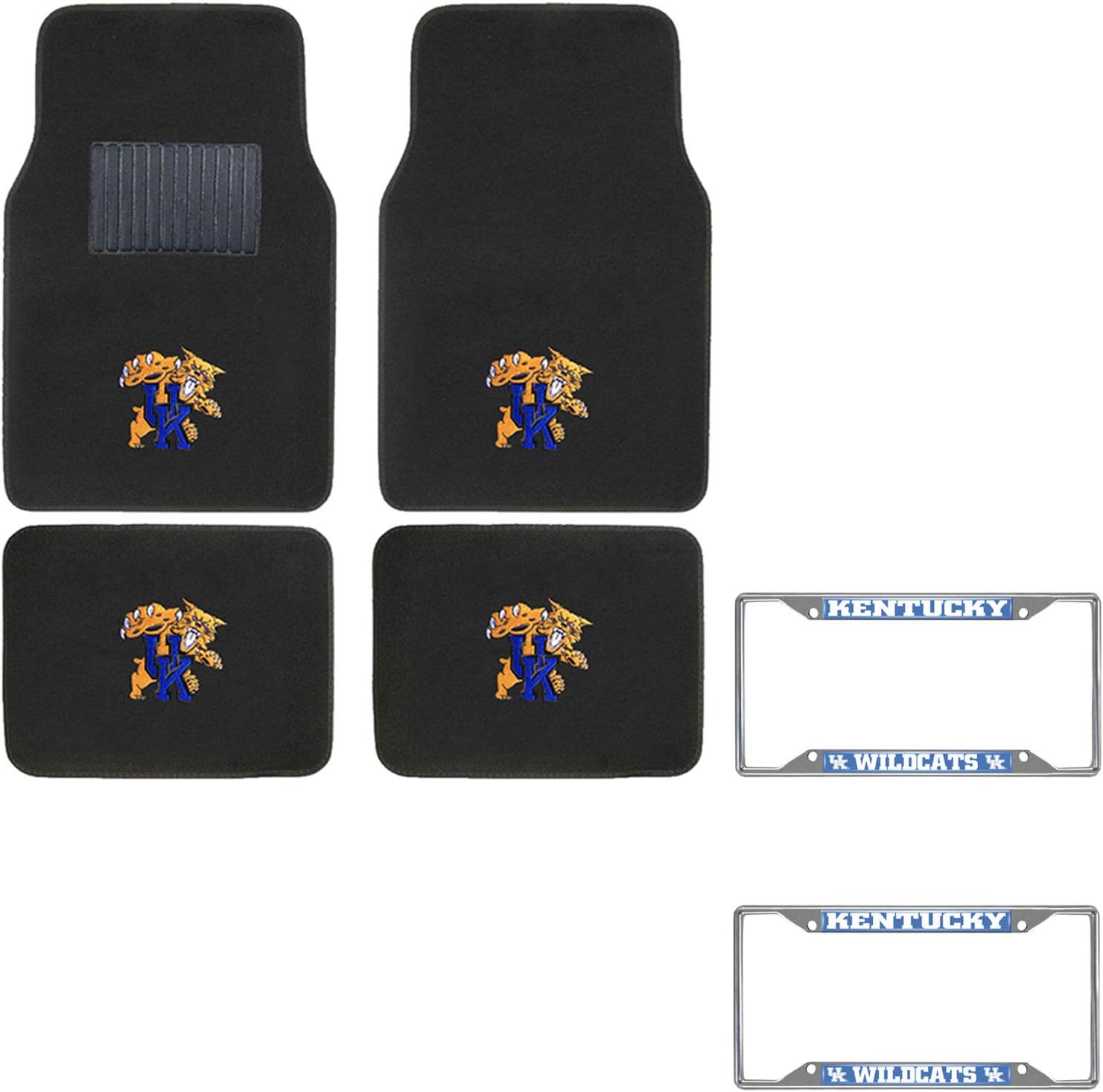 All Weather Carpet Floor Mats 2 Universal Highback Front Seat Covers and Steering Wheel Cover Set For Kentucky Wildcats Fan