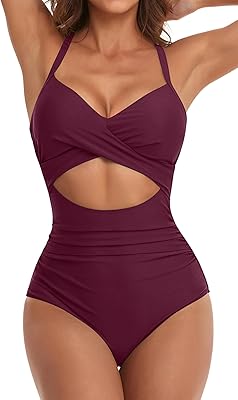 Eomenie Women's One Piece Swimsuits Tummy Control Cutout High Waisted Bathing Suit Wrap Tie Back 1 Piece Swimsuit