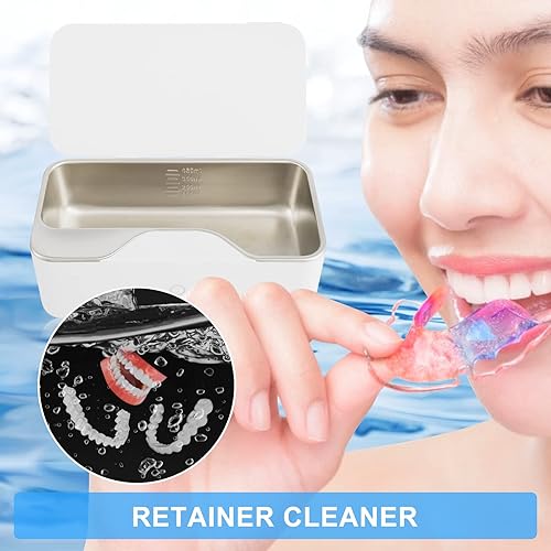 Miniatura 2 de VMBQRTI Limpiador ultrasónico de joyas, tanque de acero inoxidable de 15.2fl oz, frecuencia de 46 KHz, máquina de limpieza ultrasónica portátil de