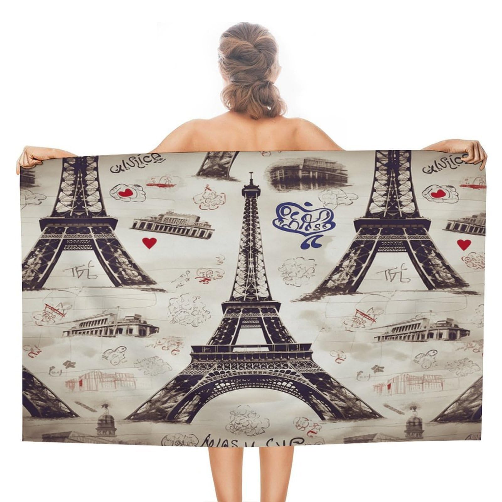 VstaDank French Paris Tour Eiffel Tower Bath Towel Stylish Double-Faced Pile Travel Towel Soft Absorbent Beach Towel for Pool Swim Sports Camping Adults Gift 51X31 Inch
