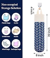 Vista 2 de Dispensador de bolsas de comestibles de lona, organizador de almacenamiento de bolsas de basura para compras de montaje en pared (azul clásico)