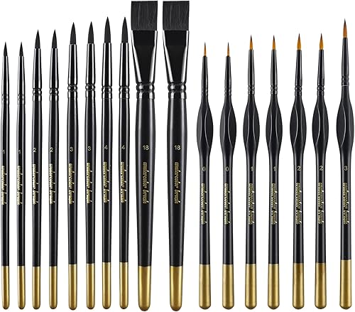 Juego de 18 pinceles redondos planos con detalles de acuarela, juego de pinceles para manualidades, álbumes de recortes, tarjetas de papel para