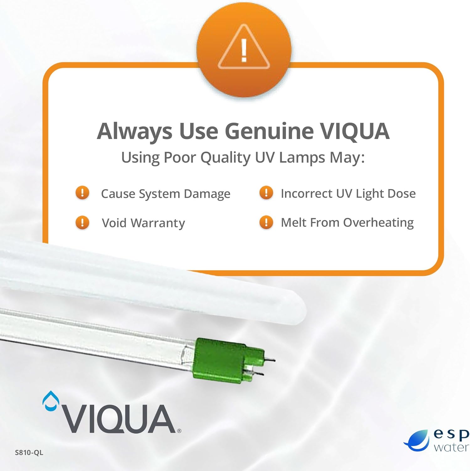 VIQUA S810-QL UV Lamp and Quartz Sleeve Bundle – Includes S810RL Bulb, QS-810 Sleeve & O-Rings – Compatible with S8Q-PA, S8Q, S8Q-Gold, S8Q-PV, SV8Q-PA, SSM-37, SSMV-37 UV Systems