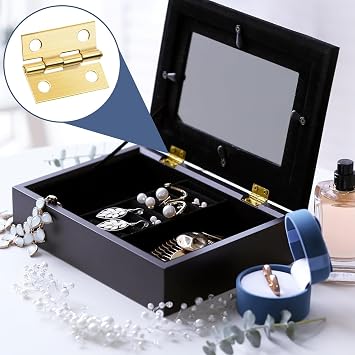 100Pcs Mini Hinge,Gold Retro Small Jewelry Box Metal Hinge with 400 Screw Dollhouse Door Cabinet Folding Butt Hinges for Gift Box Wooden Box Tool Box