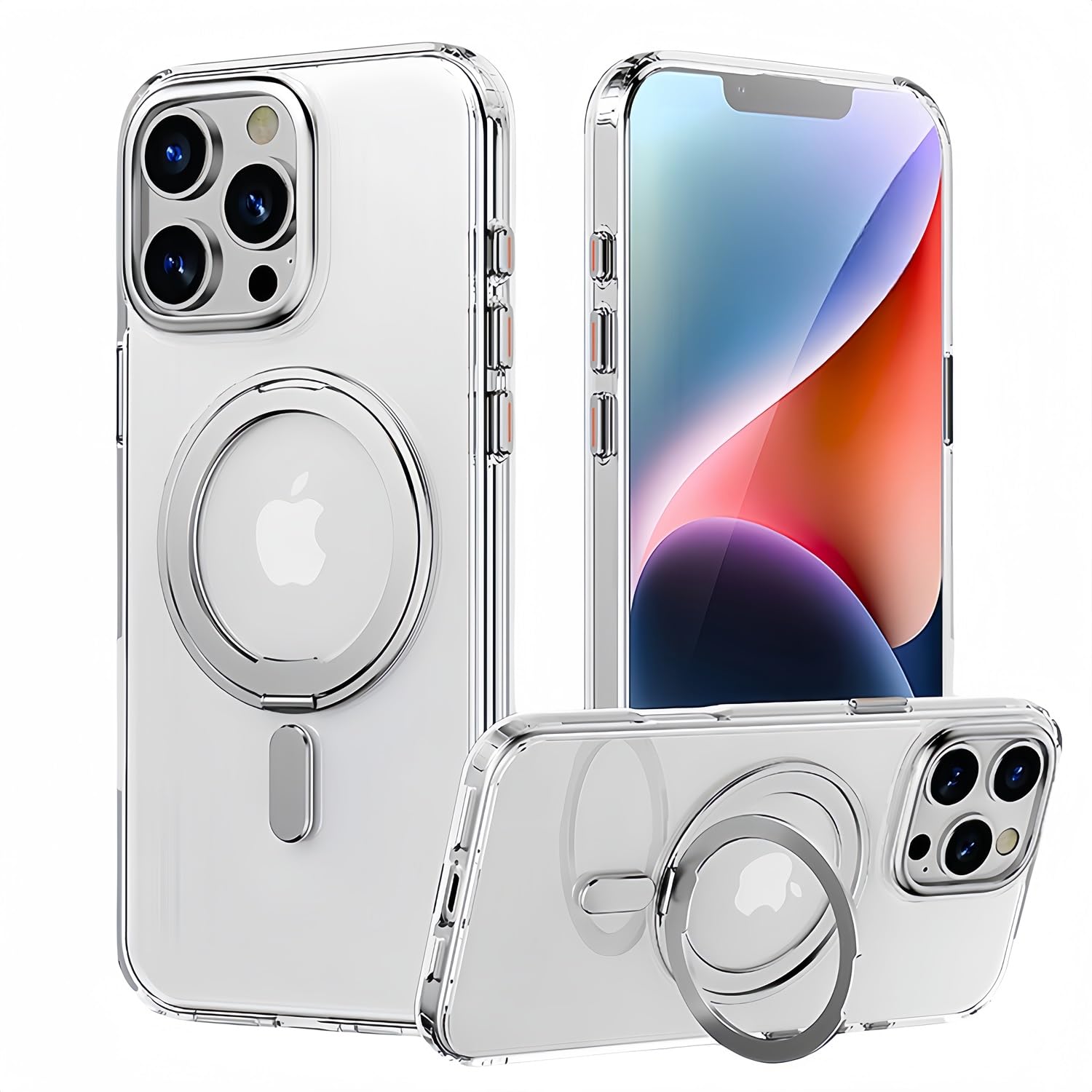 iPhone 16 Pro Max 用 クリアケース 360度回転 スタンド MagSafe対応 アイフォン16promax カバー ワイヤレス充電 SUGOIDAN 携帯ケース リング アイホン16プロマックス ケース 透明 マグセーフ 軽量 スマホケース (クリア)