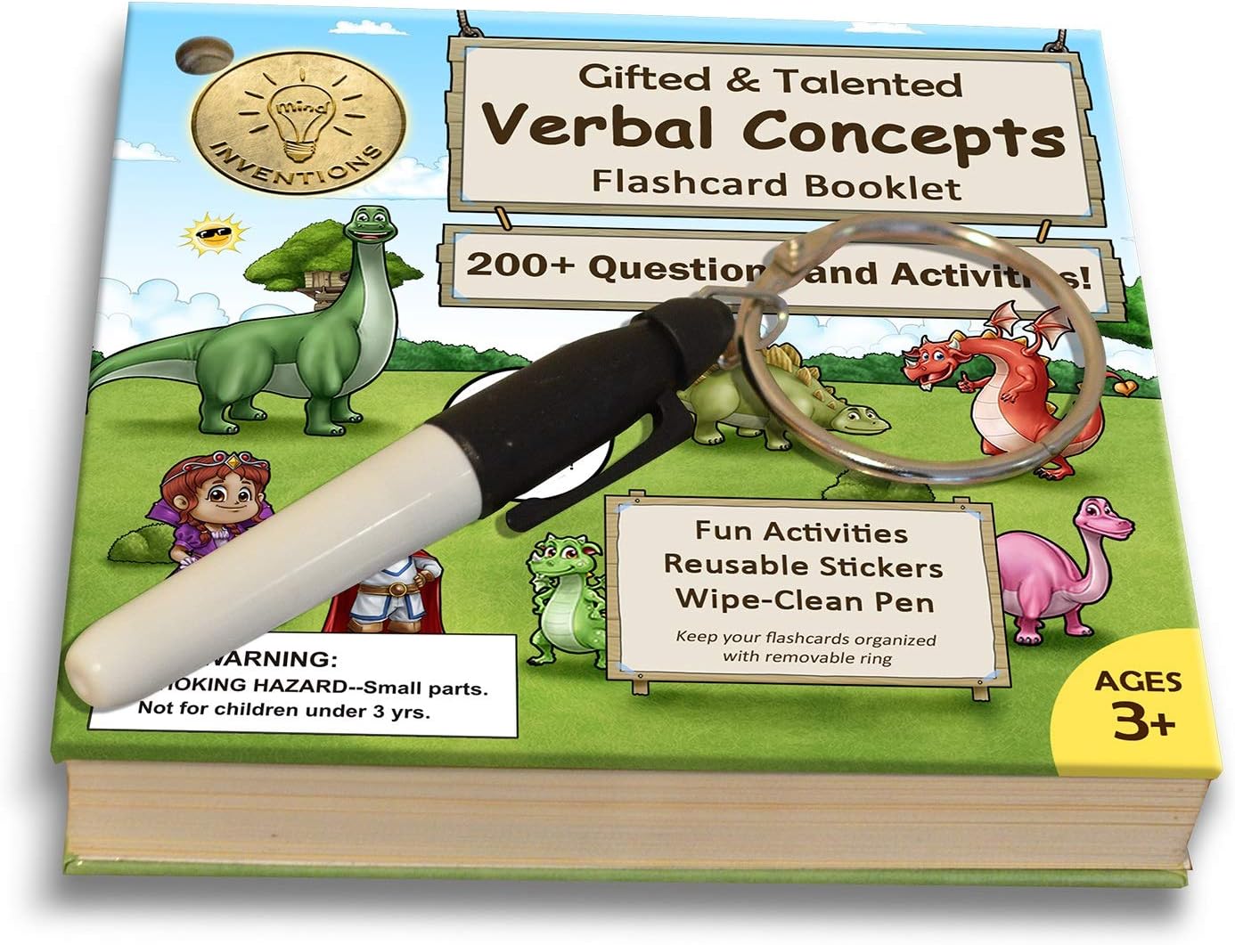 Gifted and Talented Flashcards (Wipe Clean) - Essential Verbal Concepts and Vocabulary; for Pre-K - Kindergarten; 90 flashcards with Over 200 Questions, Stickers, Fun Activities, Games, Pen Included