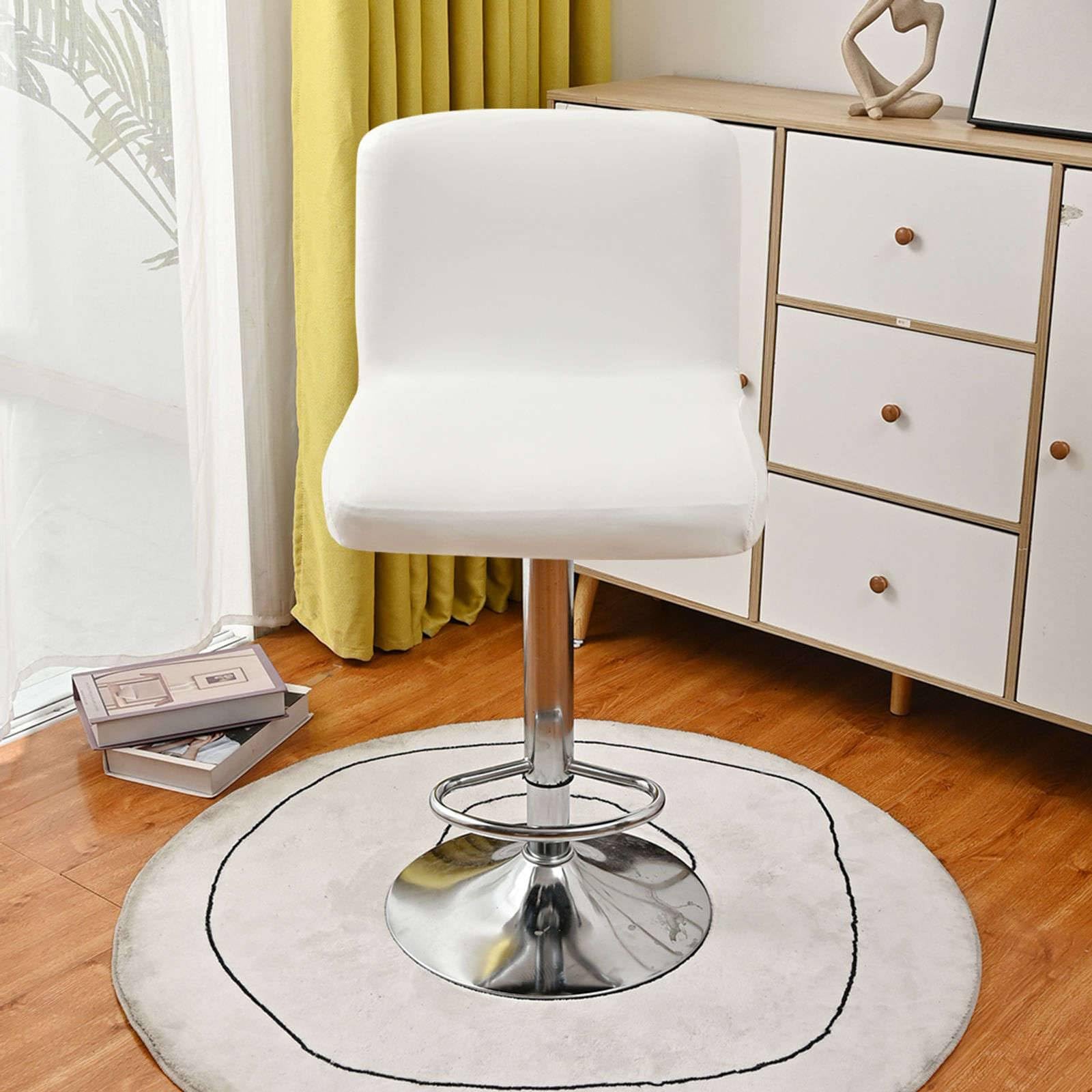 Waterproof Bar Stool Covers with Backs, PU Pub Chair Slipcover with Elastic Bottom Removable Dining Chair Cover for Cafe Bar-White-Set of 4