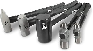 Titan 63125 5-Piece Hammer Set: 16oz & 32oz Ball Pein, 32oz Rubber Mallet, 3lb Sledge & Cross Pein - Shock-Absorbing Fiberglass Handles