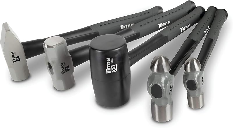 63125 5-Piece Hammer Set, Includes 16oz & 32oz Ball Pein, 32oz Rubber Mallet, 3lb Sledgehammer, & 3lb Cross Pein, Shock Absorbing Fiberglass Handles with Textured Grips