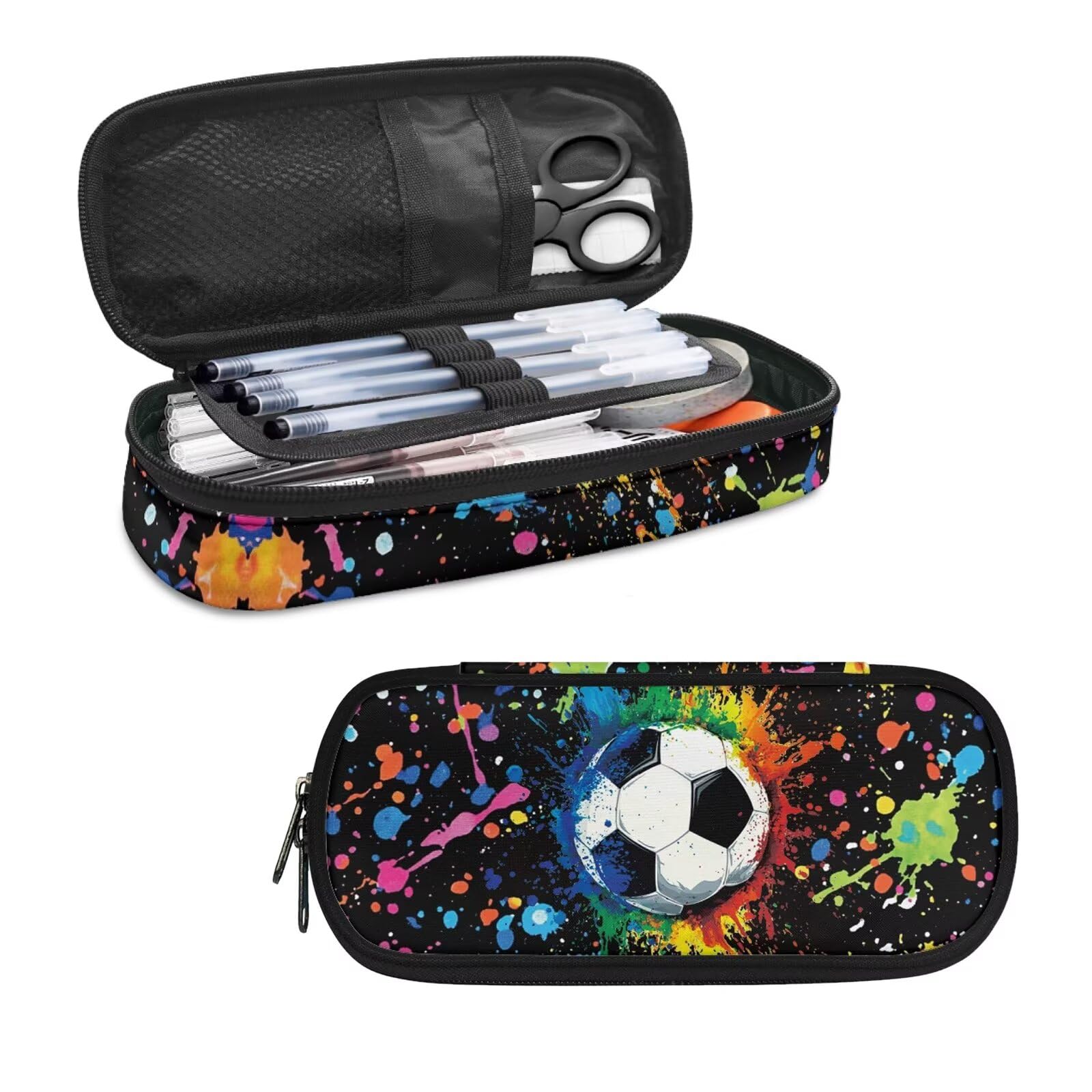 Graffiti Football Pencil Case Pen Bag for Boys Girls Kids Pencil Box Ziper Pen Pouch Compartment of Pen Slots School Office Stationery Organizer