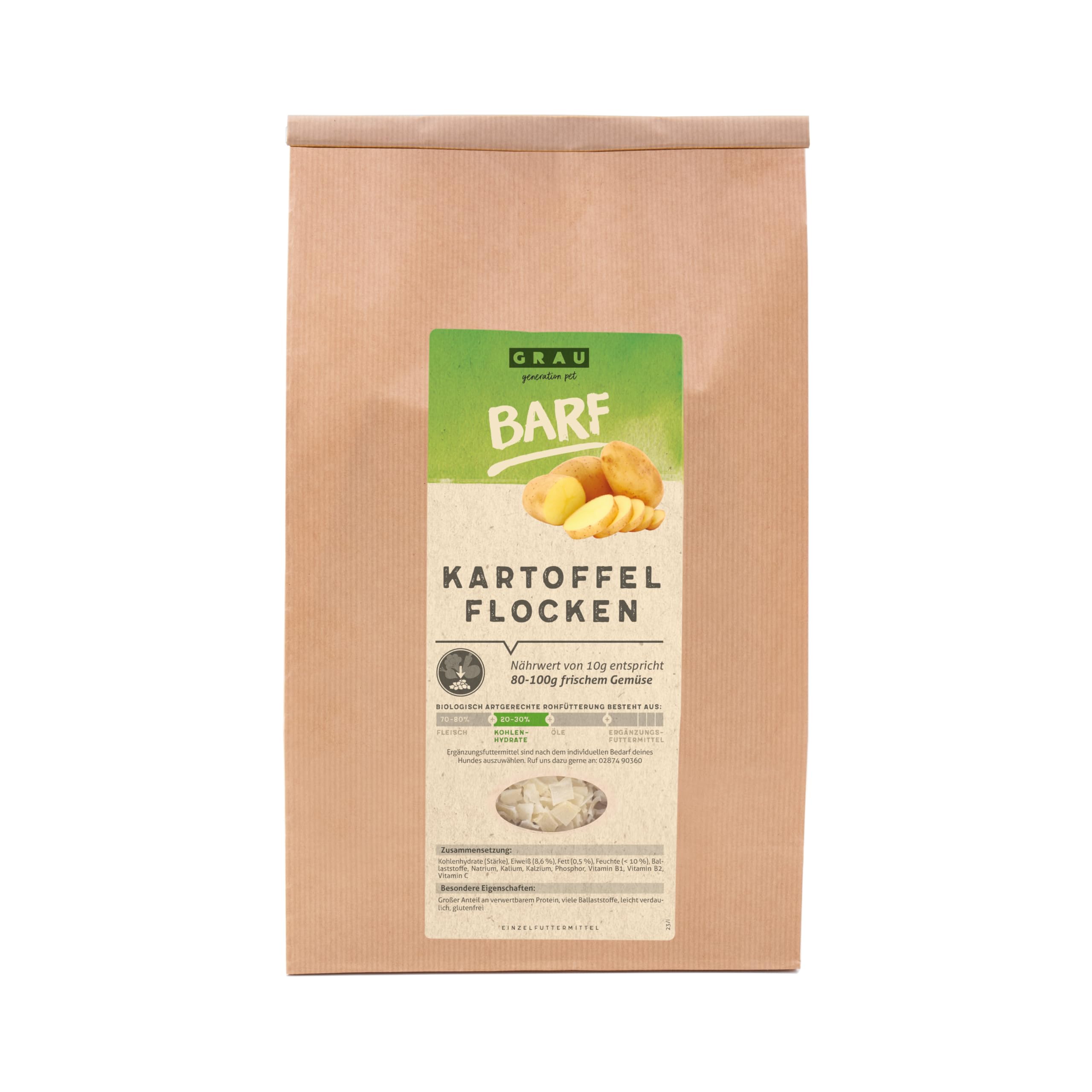 GRAU - the original - Dried vegetables for BARFing for dogs - Potato flakes (1 x 1,2 kg)