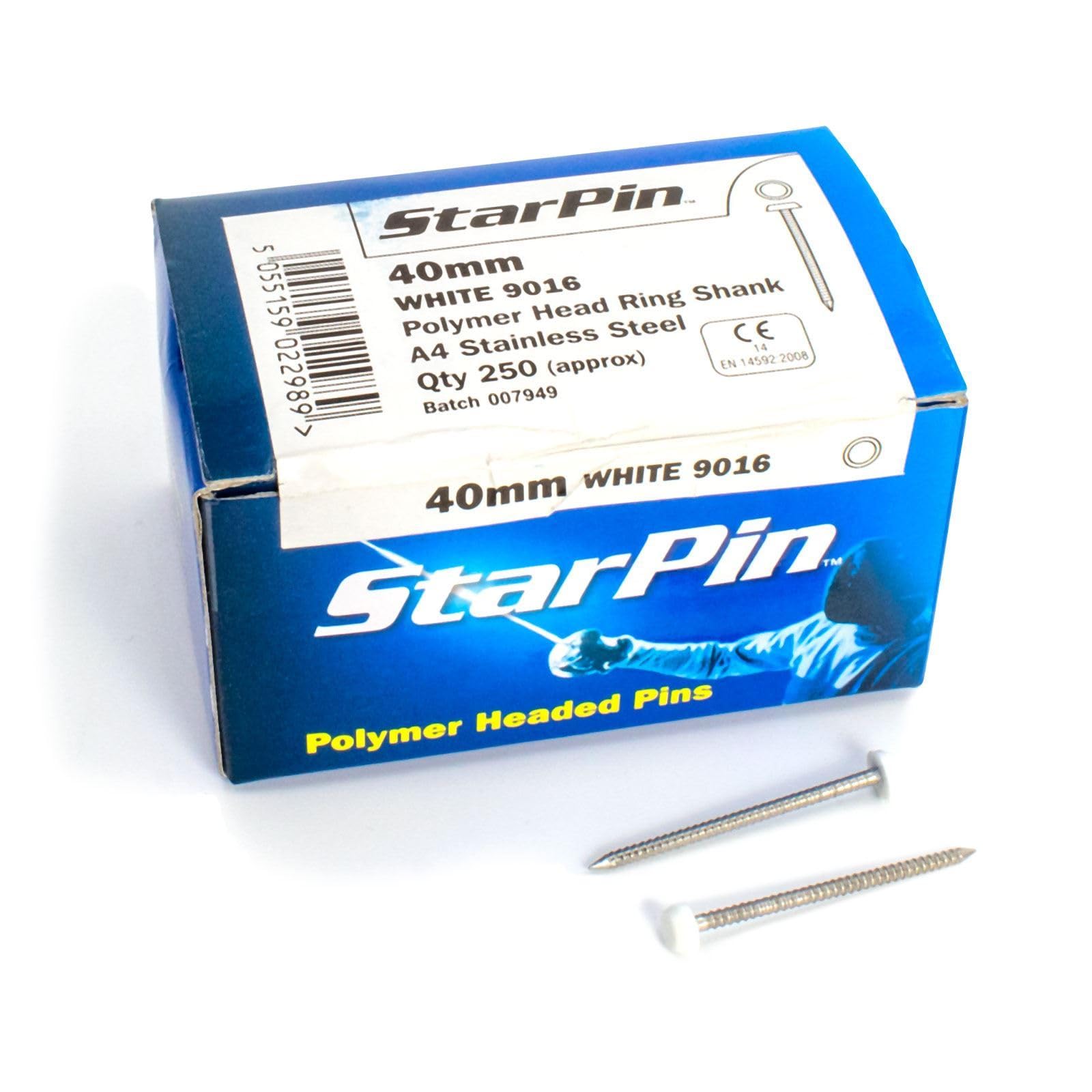 4.8mm Rapierstar StarPin Polymer Headed Pins - 40mm, White