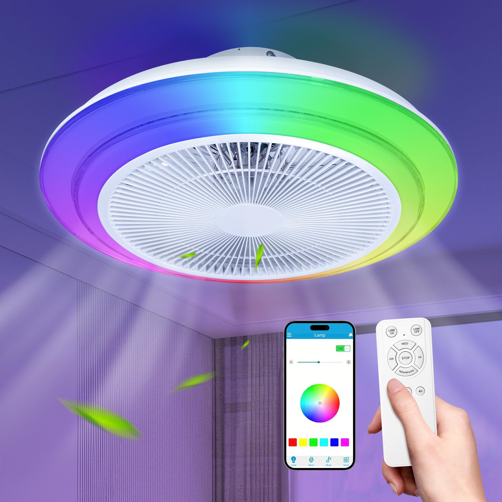 SUEWRITE Bladeless Ceiling Fans with Lights and Remote