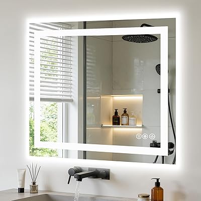 NEWBULIG 36X36 LED Bathroom Mirror with Lights, Anti-Fog, Backlit + Front Lit, Lighted Bathroom Vanity Mirror for Wall, Memory Function, Dimmable, Tempered Glass, Shatter-Proof