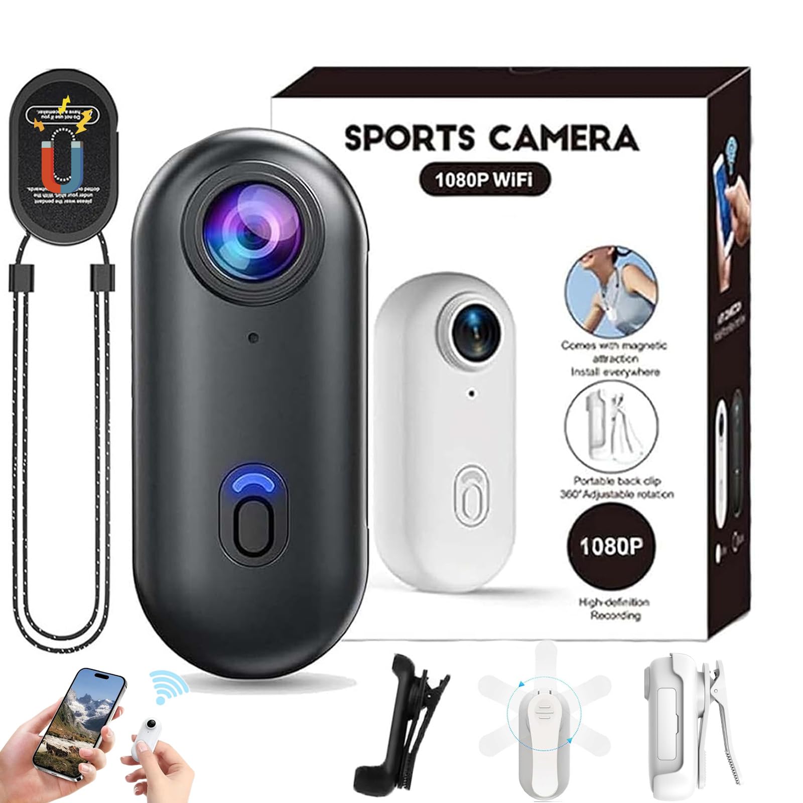 VisusCam - 4K 120° POV Camera, Mini Magnetic Wearable Body Camera with Audio and Video Recording, Hands-Free Thumb Action Camera, for Vlogging Cycling Motorcycle (Black, 1080P)-image-35