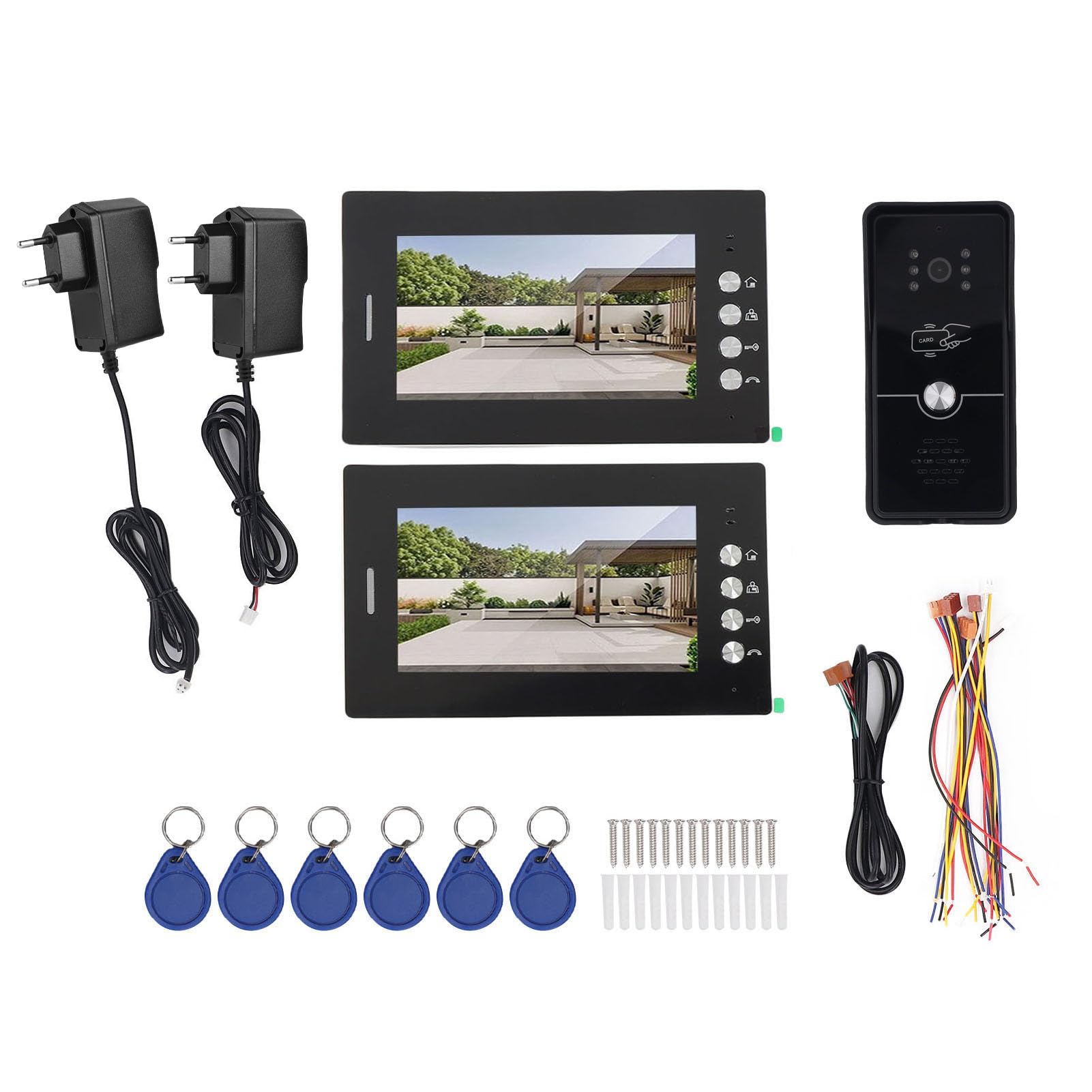 Generic Système d'entrée d' Filaire 7 Pouces HD avec 2 Unités - Le Kit de Caméra de sécurité Professionnelle pour Villa Apartment, 6 Cartes 'accès Incluses dans Le Matériel Abscamera (Prise UE)