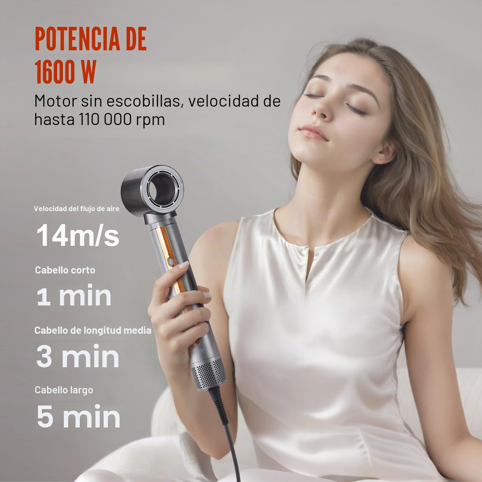 VEVOR Cepillo Secador y Moldeador de Cabello Multifunción 4 en 1, 110 000 RPM con 3 Cepillos y 1 Boquilla, Cepillo Secador de 4 Temperaturas y 3 Velocidades a Rizar, Peinar y Dar Volumen, 330 x 52 mm