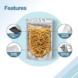 BELLE KR 7x10 Quart Mylar Bags for Food Storage - Pack Of 100-7.5mil Thick - Gusseted Bottom - Clear Mylar Bags with See Through Window for Freeze Drying food - Labels Included