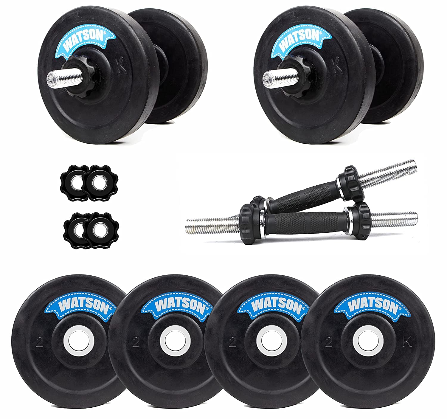 Watson Home Gym Equipments Kit Weight, Gym Rod and and 16Kg Weight Plates, 25mm, 14" Cast Iron Dumbbells Rods with Rubber Plates (Dumbbell Rod with 16Kg Plates)-image-3