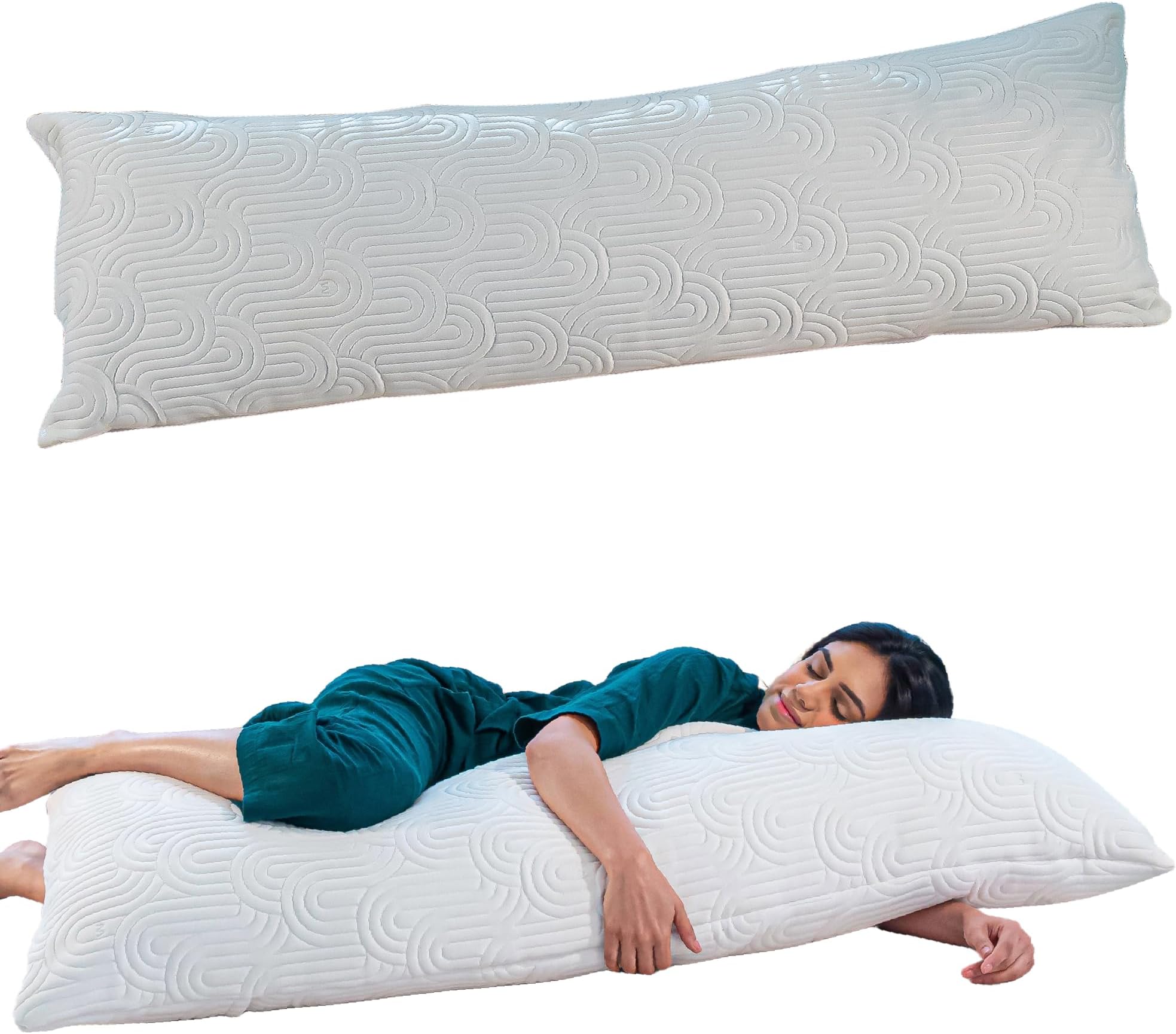The White Willow Full Body Hug Sleeping Pillow Memory Foam & Micro Fiber for Body Support; Pregnancy Long Pillow for Bed, Side Sleeper with Washable Cover (54" L x 20" W Inches)- Multi