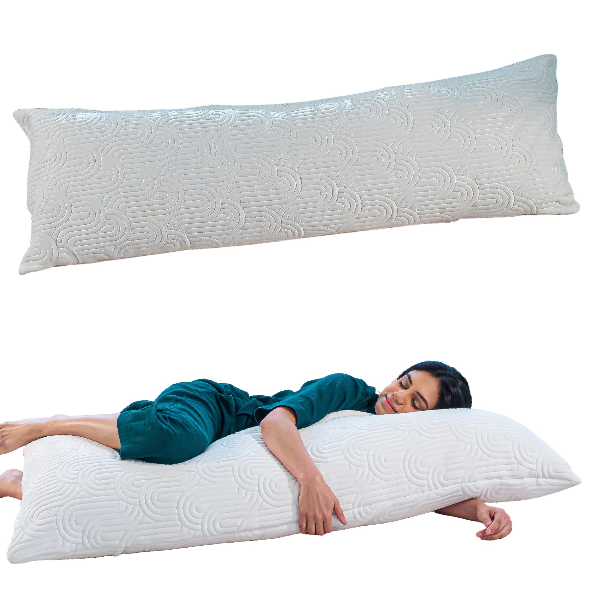 The White Willow Full Body Hug Sleeping Pillow Memory Foam & Micro Fiber for Body Support; Pregnancy Long Pillow for Bed, Side Sleeper with Washable Cover (54" L x 20" W Inches)- Multi